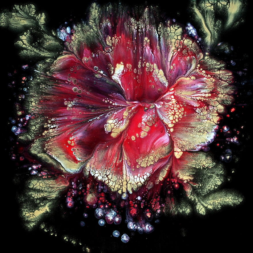 Simple Flower Dip For Beginners ~ Acrylic Pour Painting ~ Step By Step Tutorial