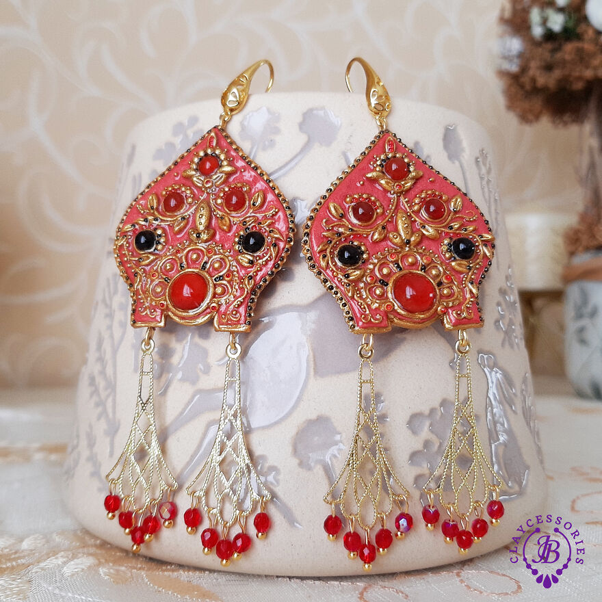 Earrings Made In The Style Of Russian Traditional Headwear