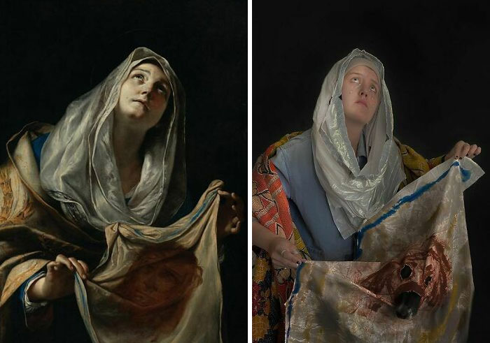 Saint Veronica With The Veil, 1652/1653 By Mattia Preti vs. Saint Eliza With The Veil, 2020