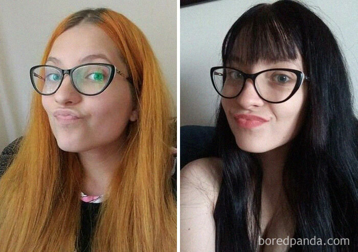 I Decided To Dye My Hair Black From Orange And I Got Some Courage To Get Some Bangs Too!