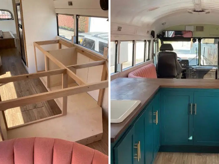 Couple Bought A School Bus For $7,500, Spent Another $42,500 To Transform It Into A Cool 298 sq ft House On Wheels