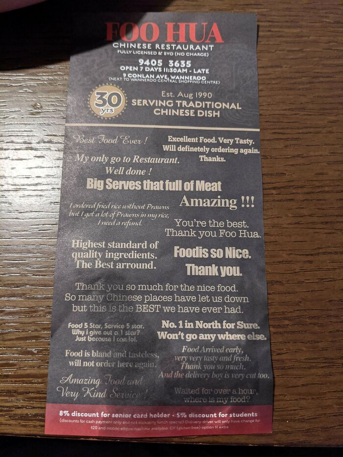 Chinese Restaurant Included Negative Reviews On Their Flyer