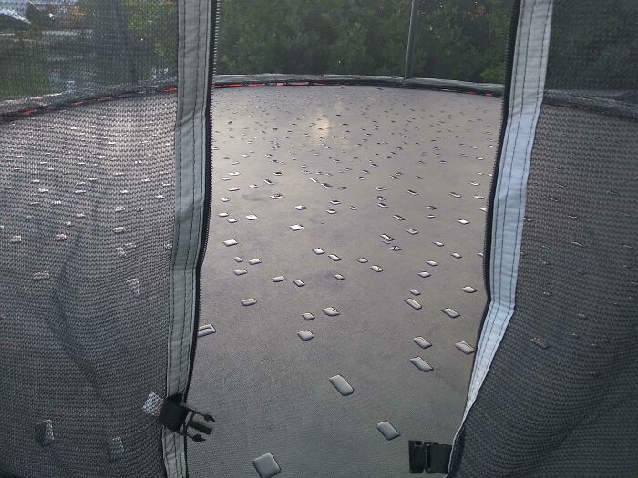 The Dew Forming On This Trampoline Is Squared Out By The Fabric