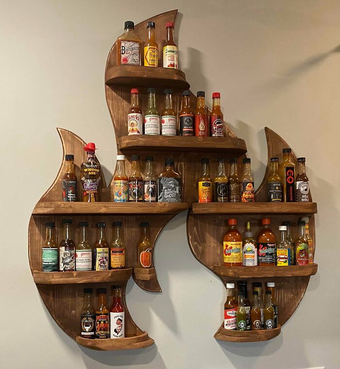 My First Woodworking Project. A Fire Rack To Display All Of My Hot Sauces!