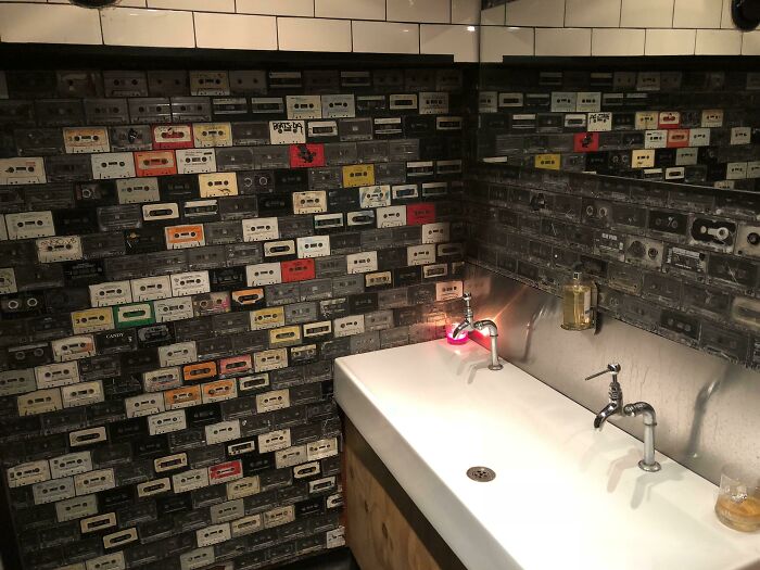 Cassettes As A Bathroom's Wall Tiles