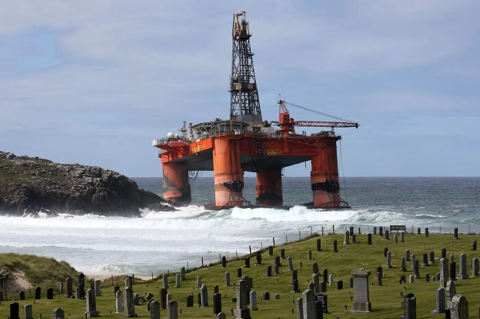 Oil Rig Drifted To Shore