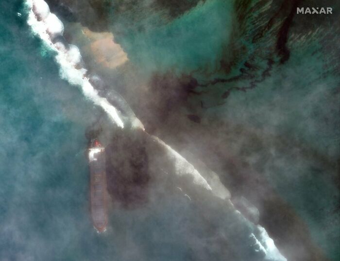 1,000 Tonnes Of Oil Spilled Into The Pristine Waters Of Mauritius When Ship Struck Coral Reef On July 25th, 2020. Ship Has Split Apart
