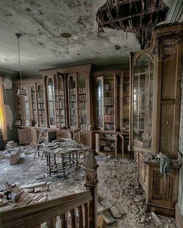 A Library Inside An Abandoned 19th Century Mansion