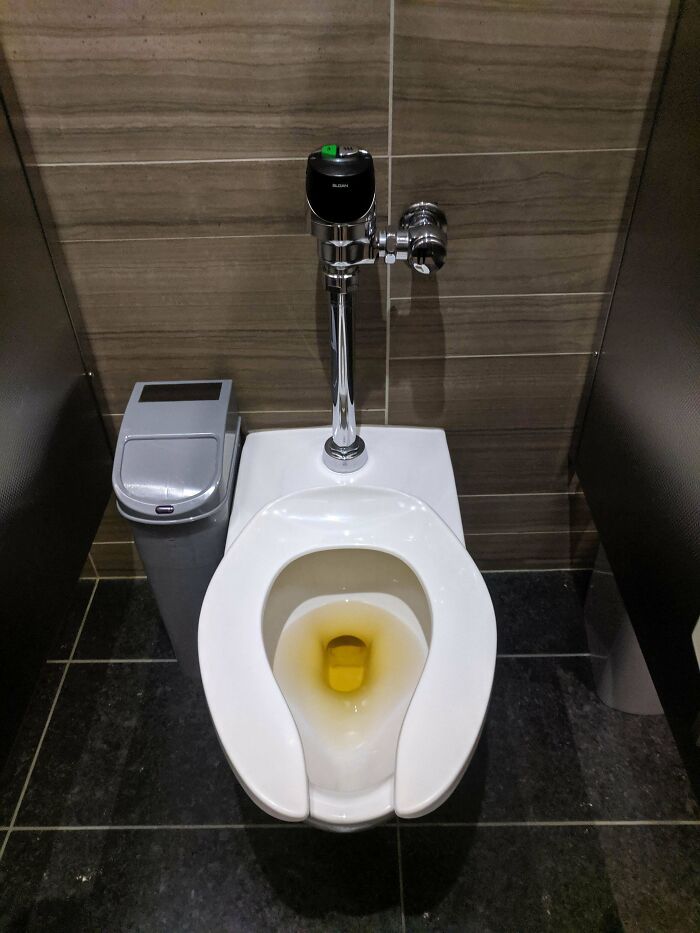 My Office's Cleaners Use A Yellow Product To Sanitize The Toilets. Makes It Look Like Someone Forgot To Flush