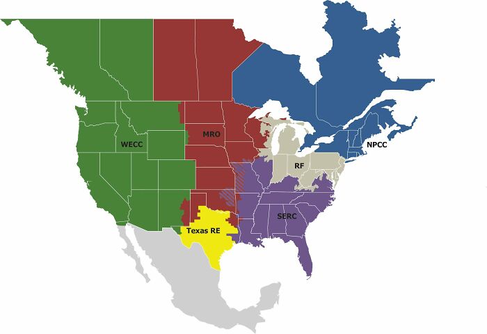 North American Electric Reliability Corporation Regions Map