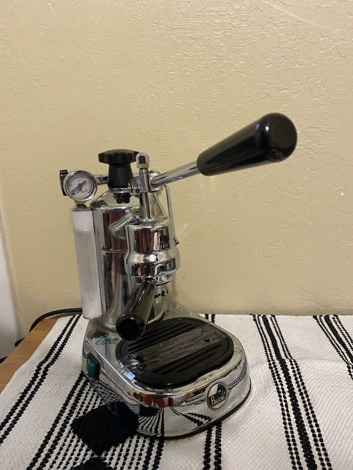 When The Checker Asked Me What This Was, I Muttered That It’s For Making Coffee And Ran Away. $1200 La Pavoni Europiccola Espresso Maker For $6.50 At Goodwill. My Coffee Dreams Have Now Been Fulfilled
