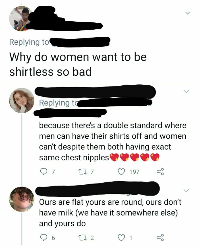 Women Cant Be Shirtless Milk Would Leak