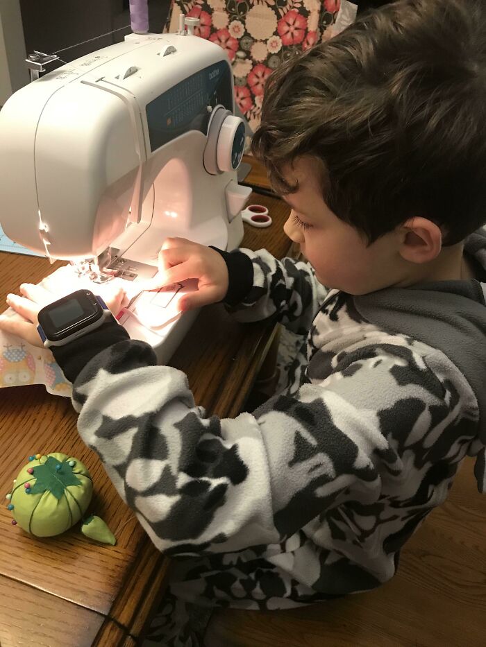 My Son Learned To Sew Today So He Could Help Make Masks For Our Local Grocery Store. He Did An Incredible Job And I’m So Proud Of His Kind Heart