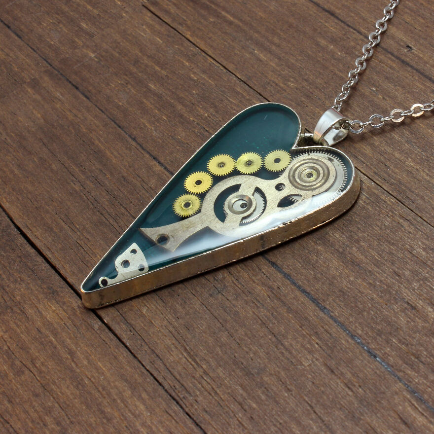 Unique Heart Pendants Collection Made From Watch Parts In Steampunk Style For Valentine’s Day