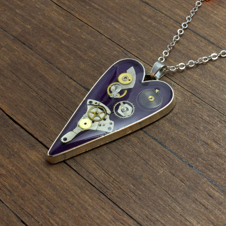 Unique Heart Pendants Collection Made From Watch Parts In Steampunk Style For Valentine’s Day