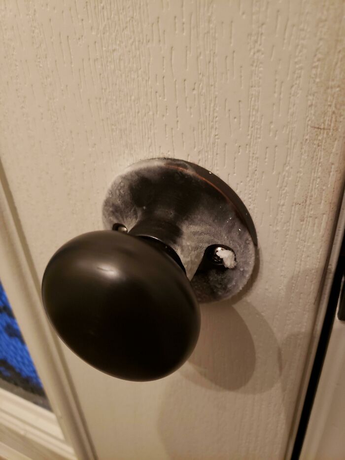 So Cold Outside My Doorknob Frosted.