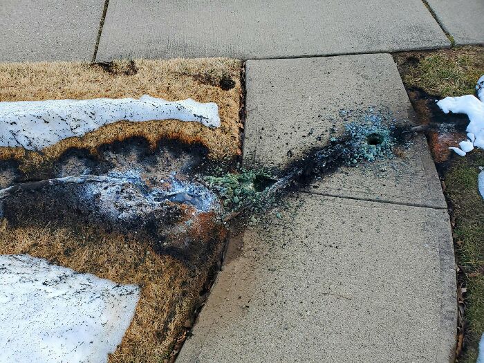 Live Power Line Fell, It Was So Hot That It Melted Through The Sidewalk And Turned The Sand Underneath To Glass