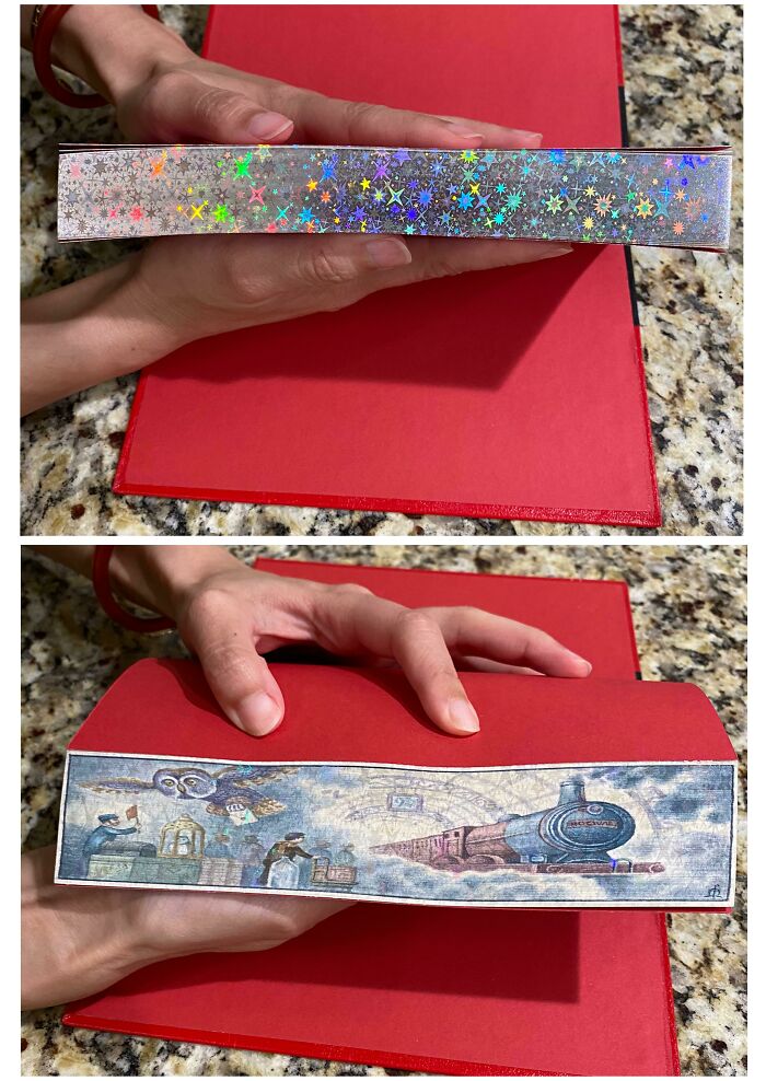 My Newly Acquired Harry Potter And The Philosopher's Stone Fore-Edge Painted Book! Featuring A Secret Platform 9 3/4 Scene On The Edges Of The Pages.