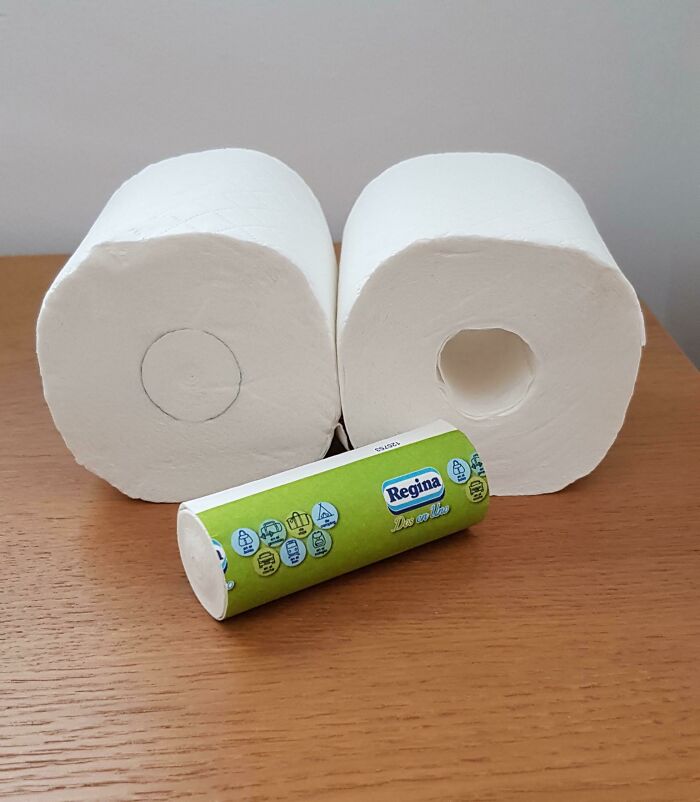 This Toilet Paper Roll Contains A Mini Paper Roll To Carry With You, Instead Of An Hollow Carbord Roll!