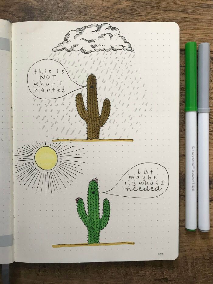 I Drew A Motivational Cactus In My Journal To Help Me Power Through Really Low Moods