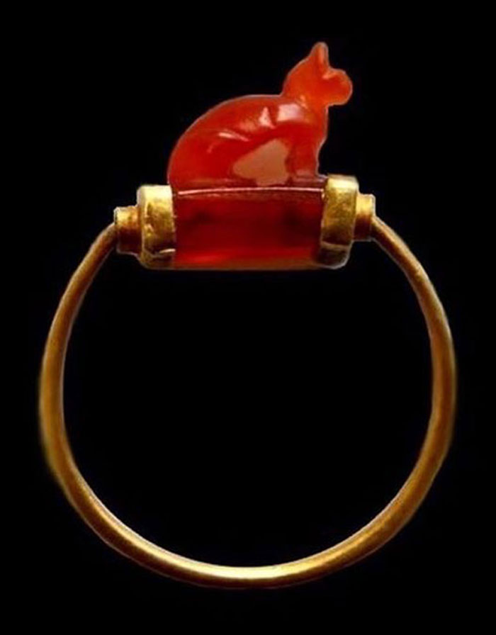 An Ancient Egyptian Ring With A Red Carnelian Cat Dating Back To Around 1070–712 BCE