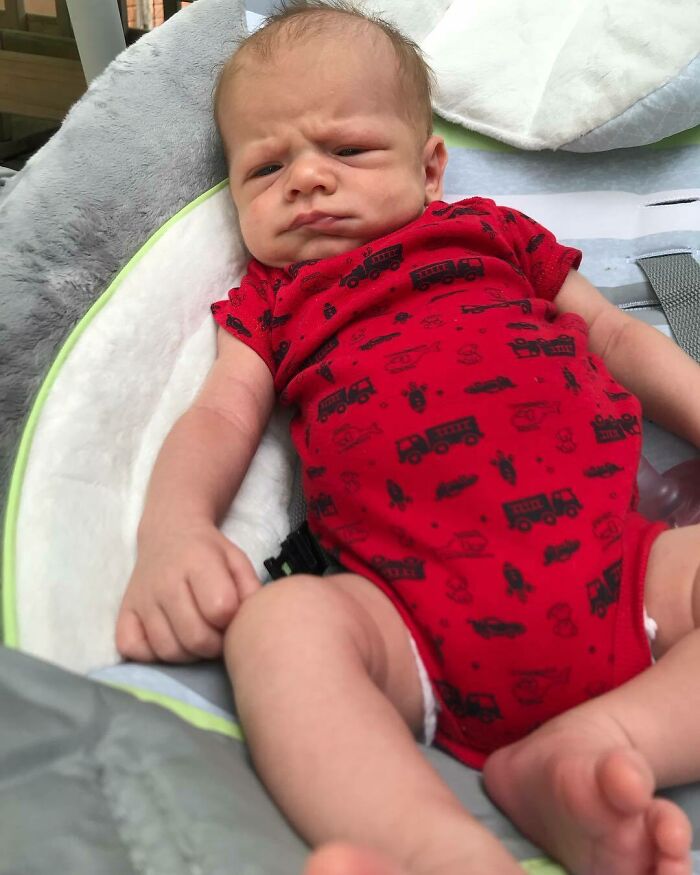 Why Does My Baby Always Look Like He’s About To Yell “Get Off My Lawn!”