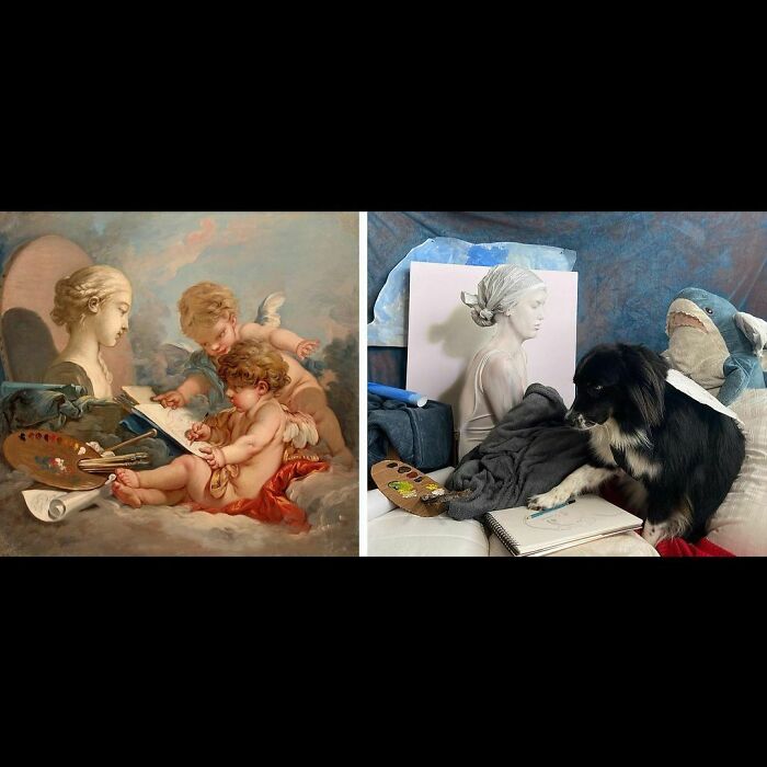 Cupids. Allegory Of Painting, 1760s
cupids. Allegory Of Painting, 2020
françois Boucher @hermitage_museum
#tussenkunstenquarantaine #gettymuseumchallenge #betweenartandquarantine