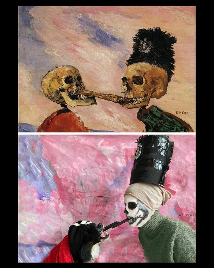 Skeletons Fighting Over A Pickled Herring, 1891 By James Ensor vs. Skeletons Fighting Over An Omaha Jerky, 2020