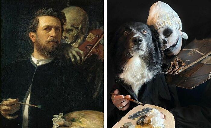 Self-Portrait With Fiddling Death, 1872 By Arnold Böcklin vs. Self-Portrait With Fiddling Death, 2020