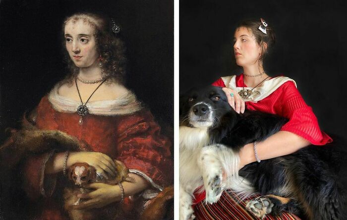 Portrait Of A Lady With A Lap Dog, 1665 By Rembrandt vs. Portrait Of A Lady With A “Lap Dog”, 2020