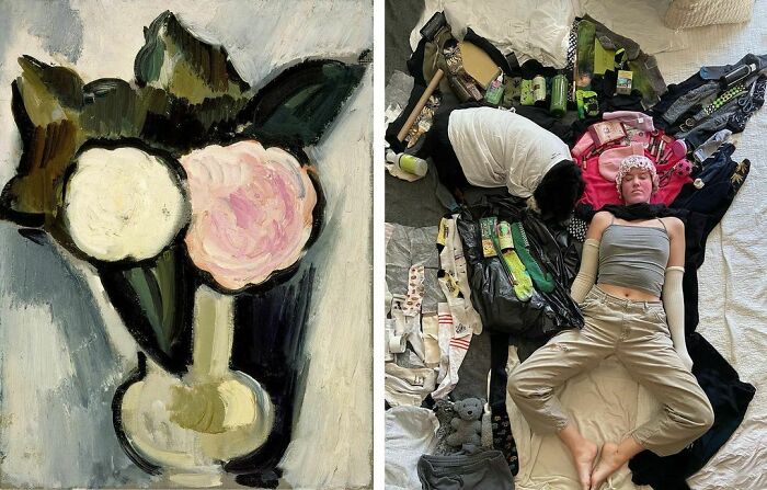 Ink And White Flowers In A Vase, 1929 By Marsden Hartley vs. Pink And White Flowers In A Vase, 2020