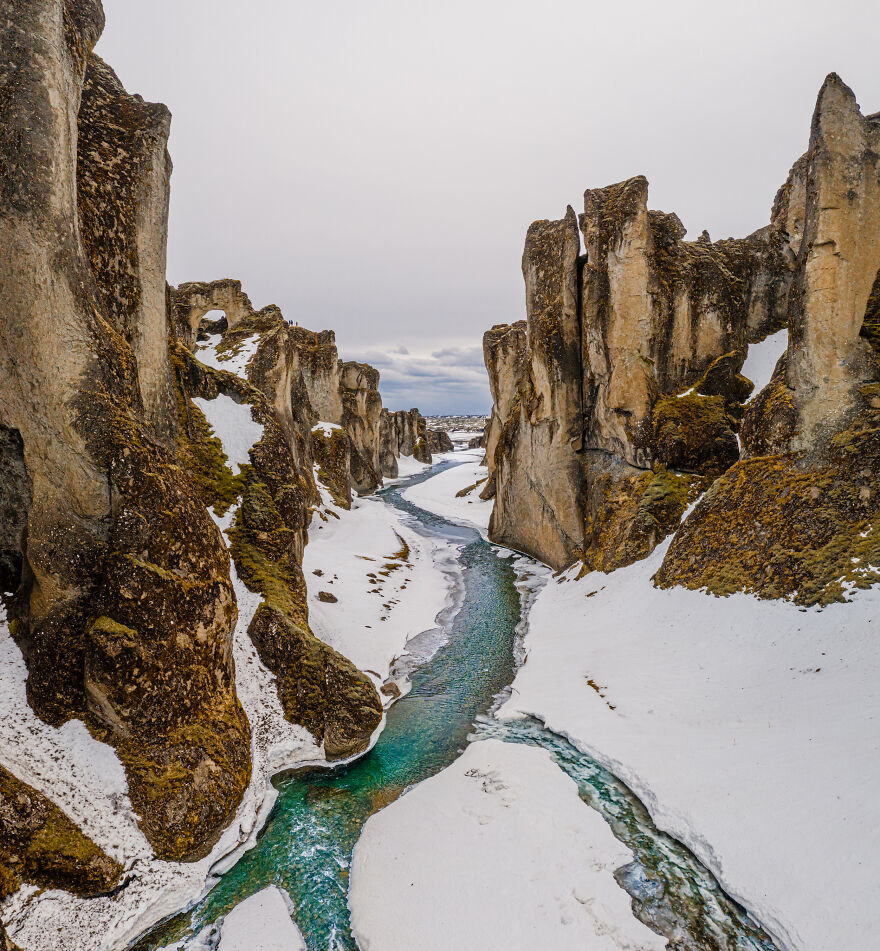 Fjaðrárgljúfur Canyon In Winter