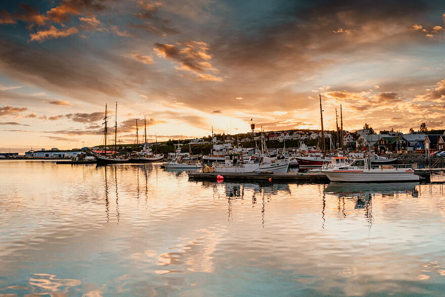 Sunset At Husavik Harbor