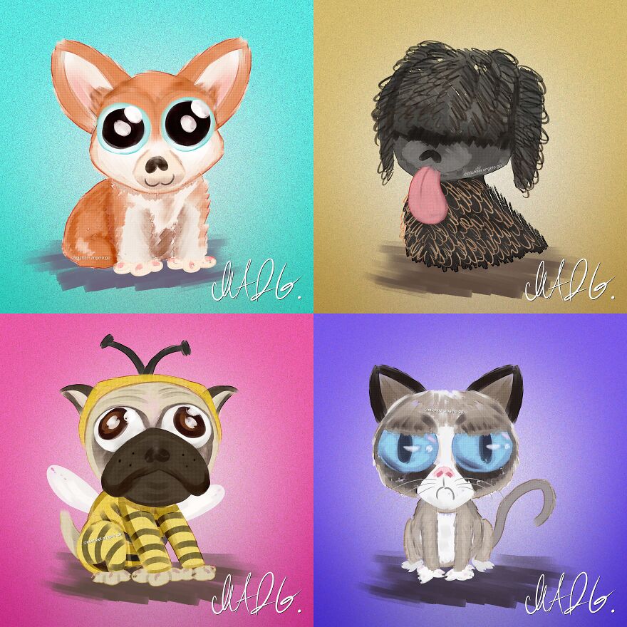Turn Your Pets Into Cute, Adorable Cartoon Caricature Portraits On Etsy!