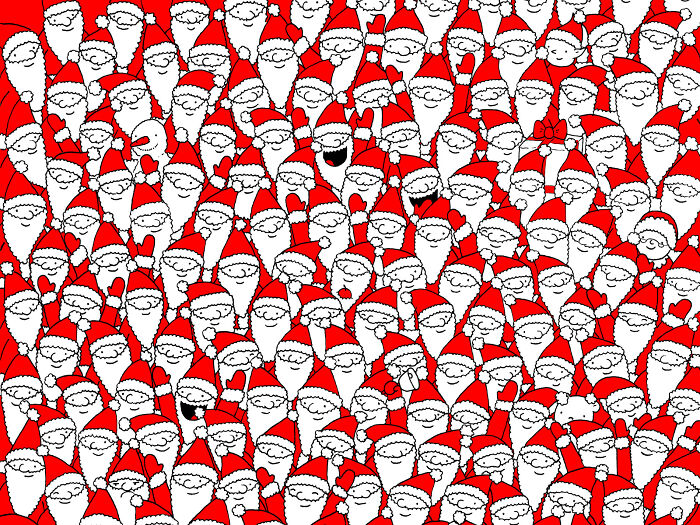 Find 7 Objects Hidden Among These Santas.