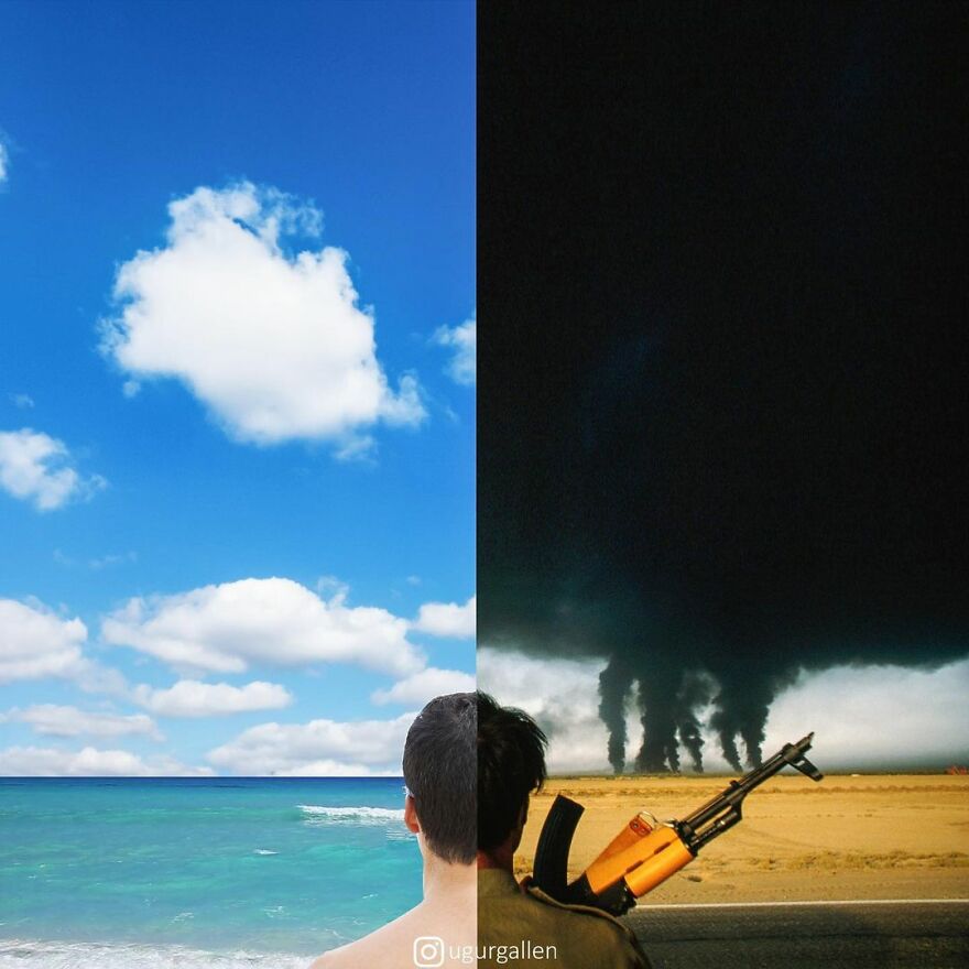I Show The Contrast Between The Two Worlds That We Currently Live In By Combining Photos