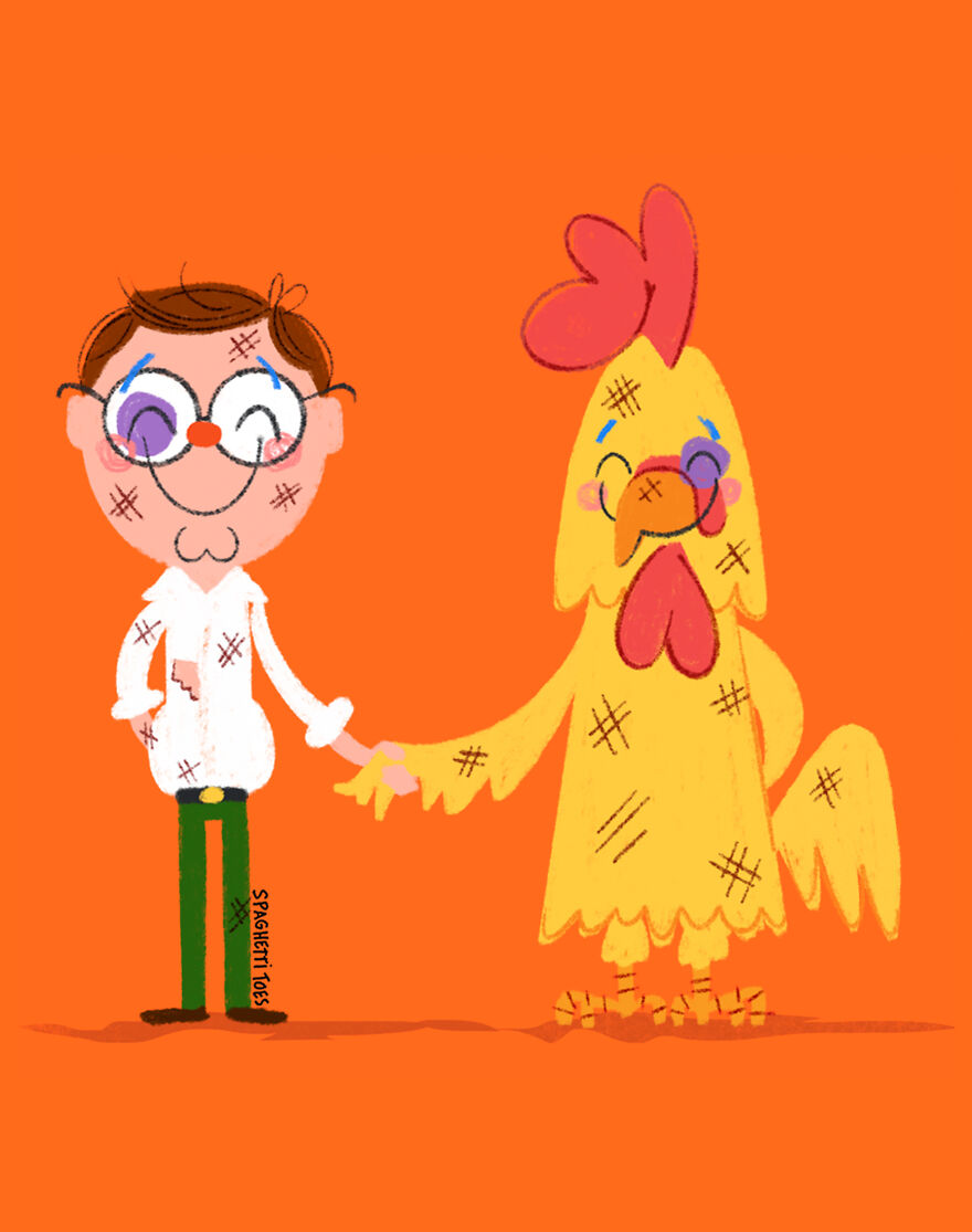 Peter Griffin And The Chicken From "Family Guy"