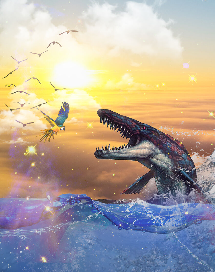 The "Dreamwave" Surreal Digital Compositions With Prehistoric Animals By Lanss Lima Aka @saturnaes.