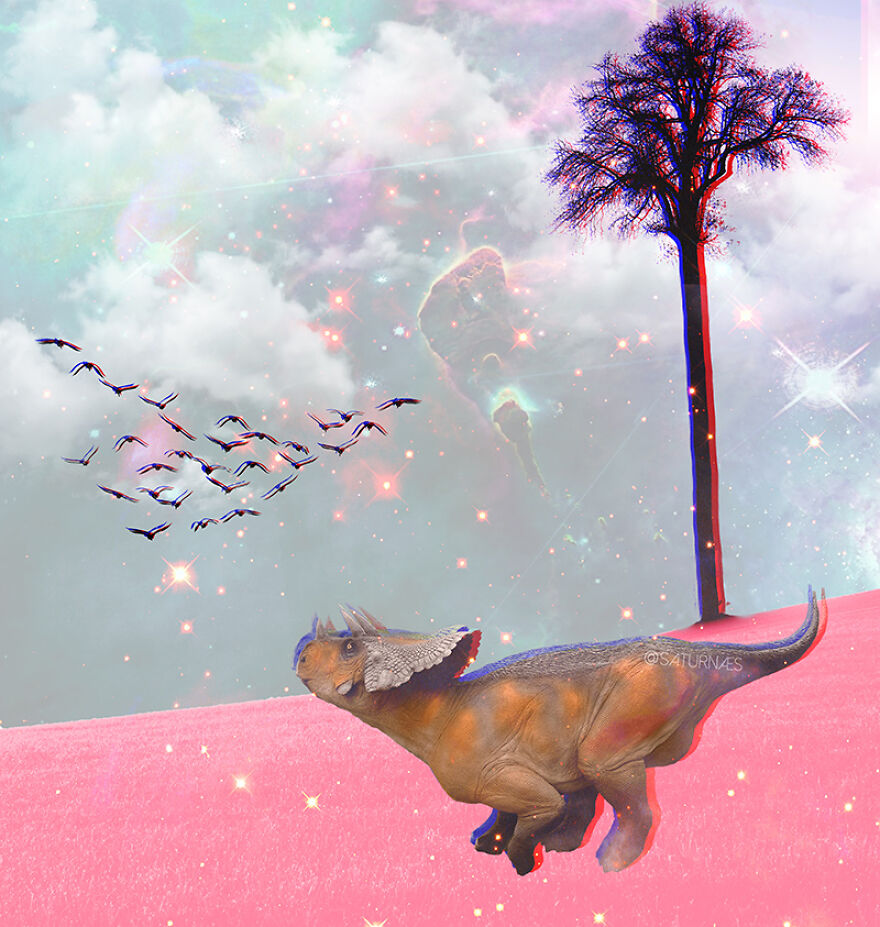 The "Dreamwave" Surreal Digital Compositions With Prehistoric Animals By Lanss Lima Aka @saturnaes.