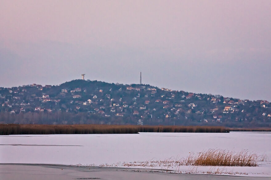 I Photographed The Stunning Winter Sunset Of The Frozen Lake Velence, Hungary