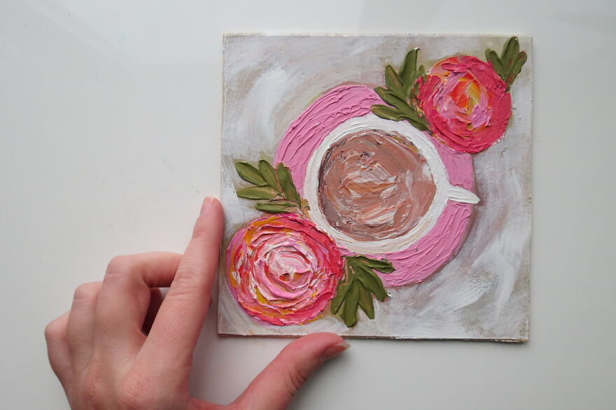 Impasto Cup Of Coffee With Roses