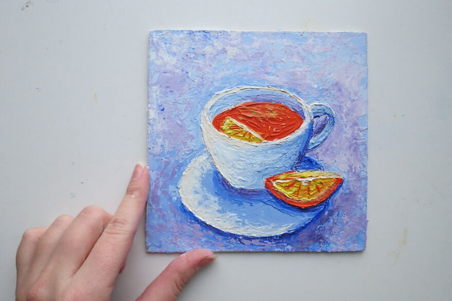Hot Tea With Lemon, Impasto Painting