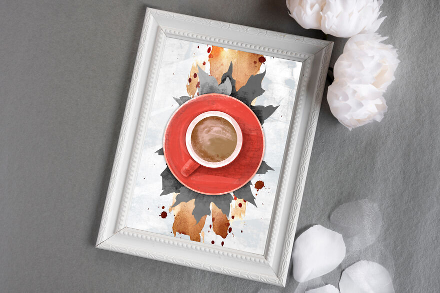 Digital Red Cup Of Coffee - Stylish Abstract Poster