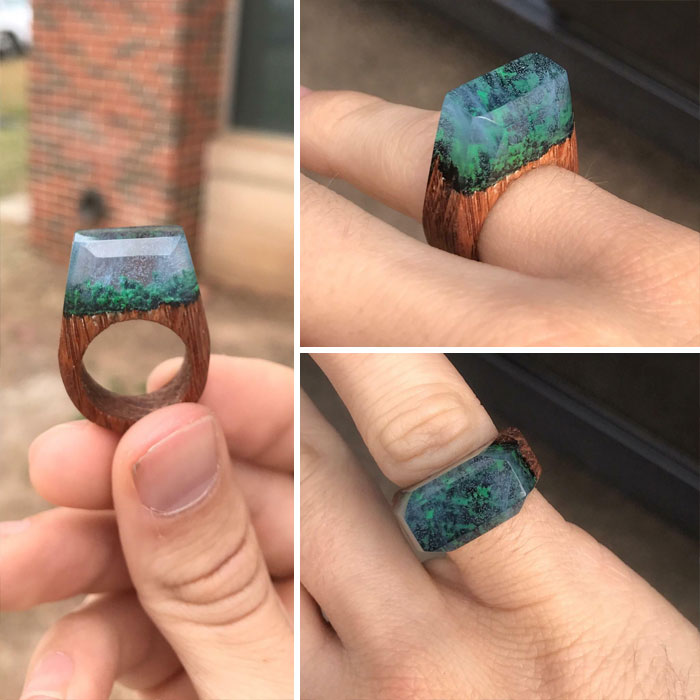 Mi novia quería un anillo tipo "My secret wood", así que 10 anillos fallidos después, hice uno tal y como lo imaginaba