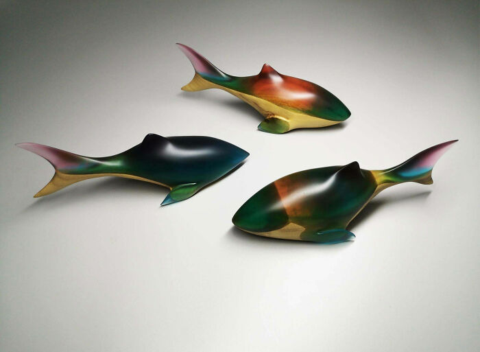 I Made Three Colorful Sharks In Wood With Epoxy Resin, Matte Finish