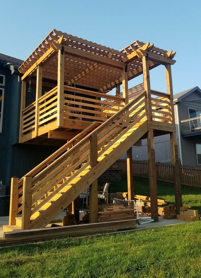 What Was Supposed To Be "Replacing A Few Handrails" Turned Into This Behemoth. I Call It - The Pandemic Pergola