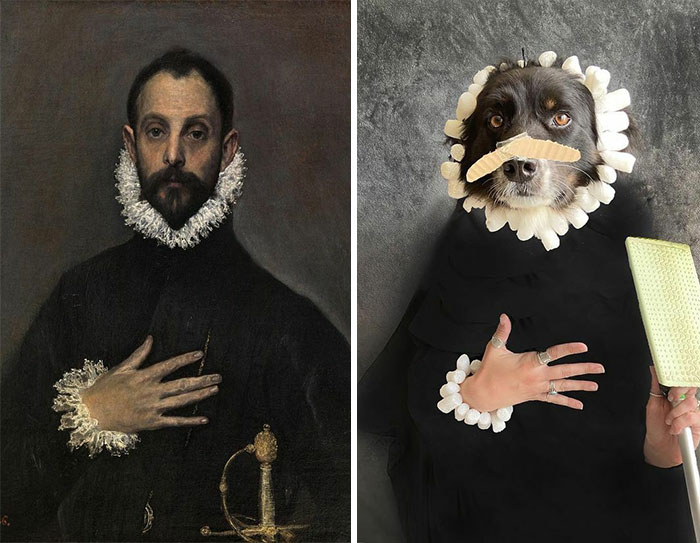 The Nobleman With His Hand On His Chest, 1580 By El Greco vs. The Nobledog With His Hand On His Chest, 2020