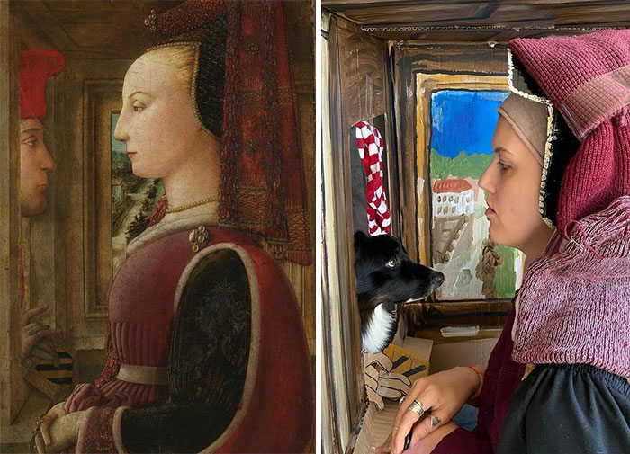 Portrait Of A Woman With A Man At A Casement, 1440 By Fra Filippo Lippi vs. Portrait Of A Woman With A Dog At A Casement, 2020