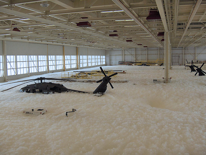 Someone Accidentally Set Off The Fire Suppression System In A Military Hanger