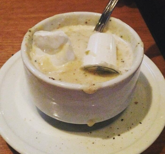 When You Go On A Rare Date With Your Husband To A Well Known Restaurant In Downtown Fullerton And He Gets The Soup Of The Day. Potato With Something Extra. Guess They Ran Out Of Cream